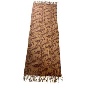 Reversible Fringed Scarf Brown Red Paisley & Leopard Print Design 70" X 26"
